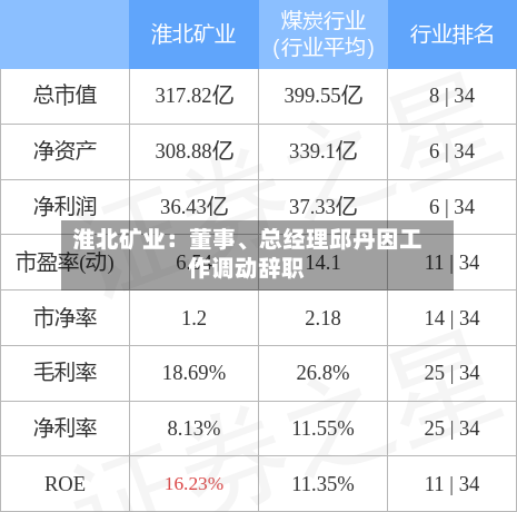 淮北矿业：董事、总经理邱丹因工作调动辞职
